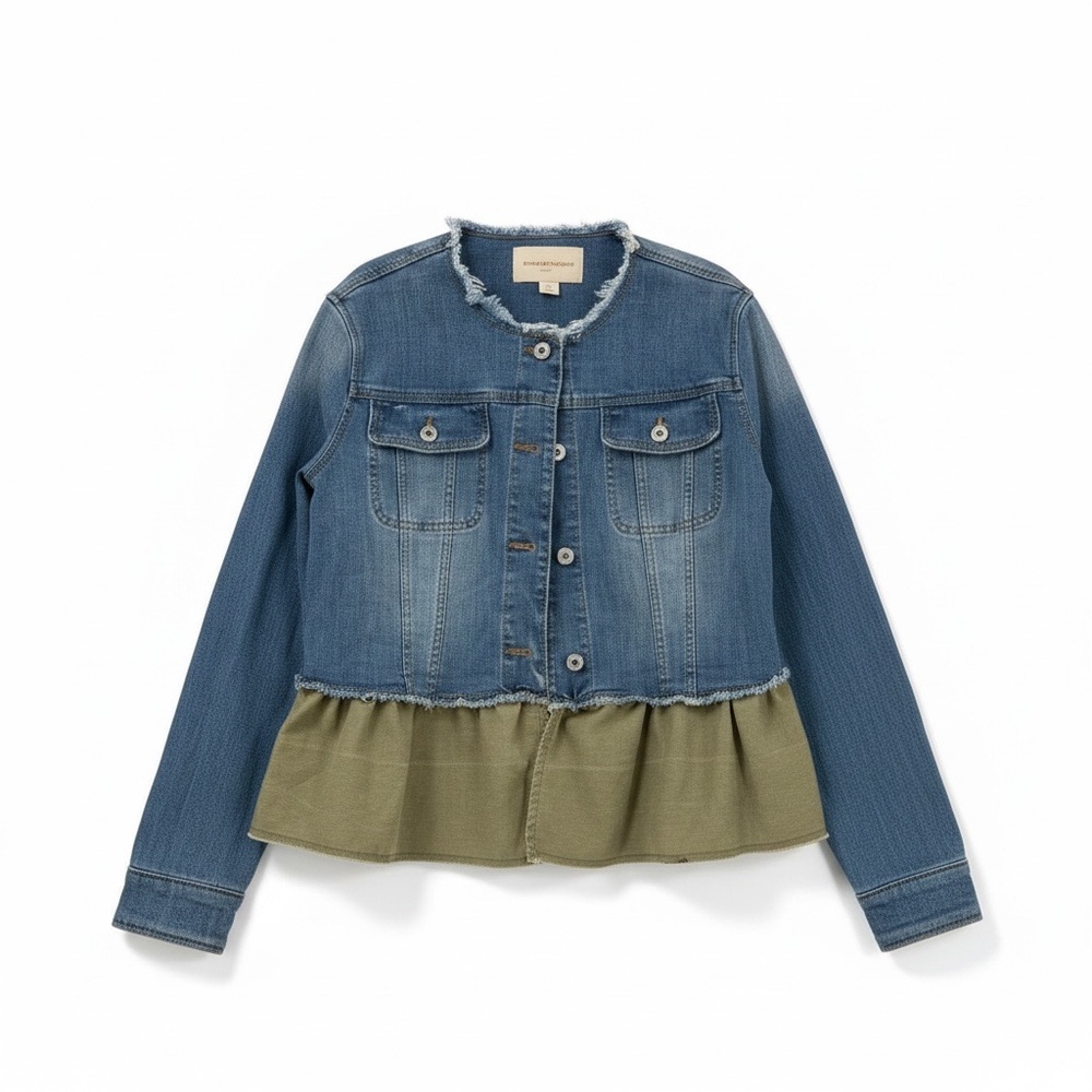 Anthropologie Pilcro and the Letterpress Mixed Media Peplum Denim Jacket Olive G